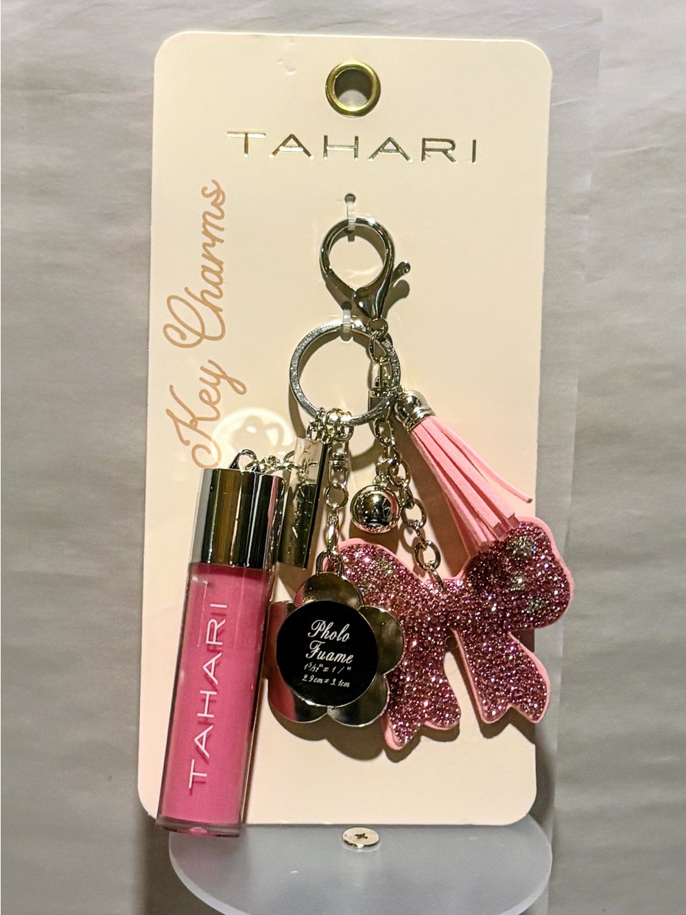 Tahari Pink Lip Gloss & Glam Keychain Charm Gift Set